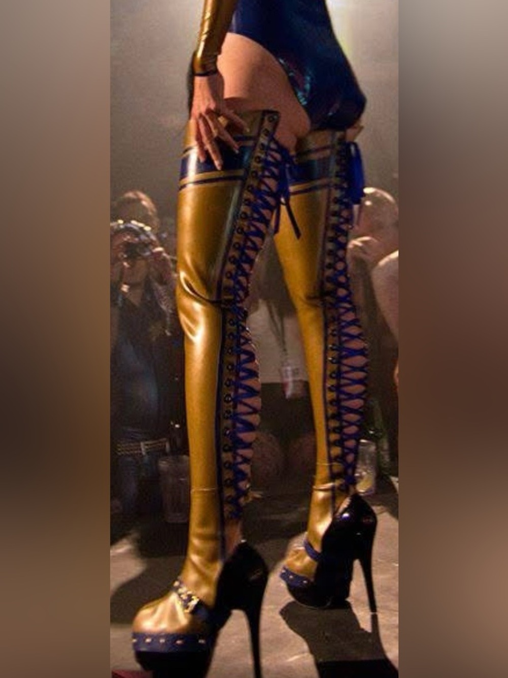 Latex Boot Covers - Gold & Cobalt Blue